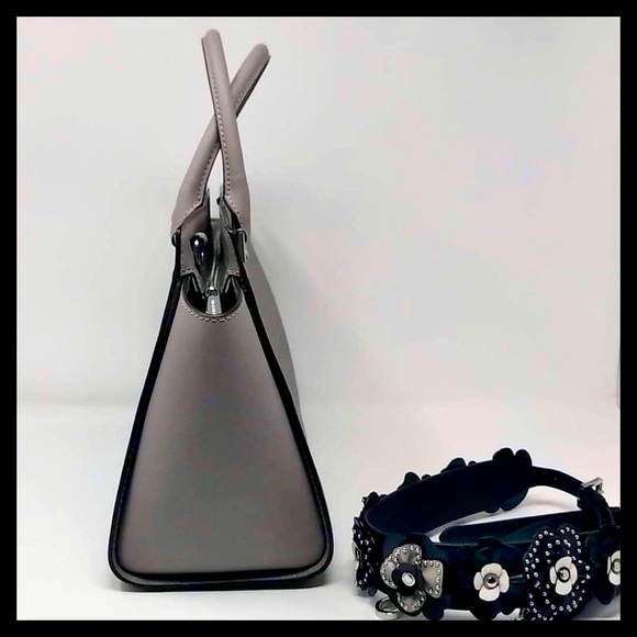 NWT Michael Kors Large Selma Satchel Handbag 3D Stud Floral Strap Pearl Grey - Picture 8 of 15